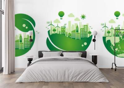 Green eco city vector illustration set ( ecology concept , nature conservation ) Wall mural