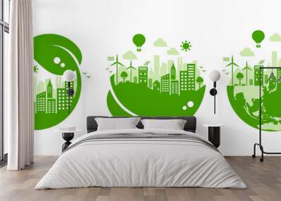 Green eco city vector illustration set ( ecology concept , nature conservation ) Wall mural