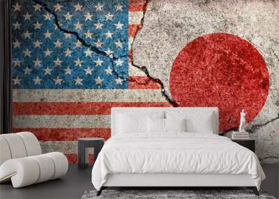 Grunge country flag illustration (cracked concrete background) / USA vs Japan (Political or economic conflict) Wall mural