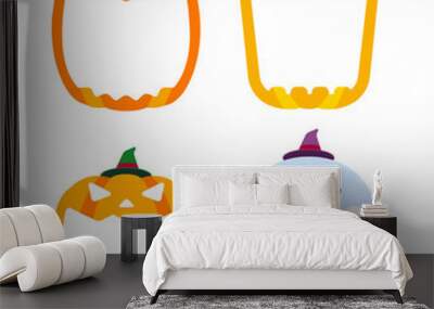 Halloween pumpkin head (jack o lantern) illustration (mouth open) set with ghost illustration / text space Wall mural