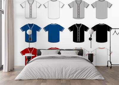 Jersey shortsleeve shirt (baseball uniform shirt) template vector illustration set Wall mural