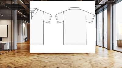 Polo shirt (golf shirt) template illustration ( front/ back/ side ) / white. No pockets. Wall mural