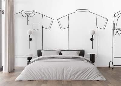 Polo shirt (golf shirt) template illustration ( front/ back/ side ) / white Wall mural