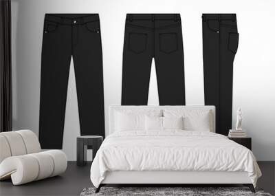 Straight jeans pants vector template illustration | black Wall mural