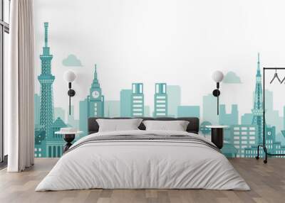 Tokyo skyline flat vector illustration. Tokyo landmark buildings. Wall mural