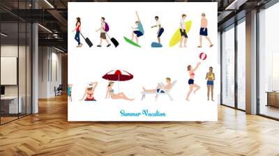 Vector illustration set of people enjoying summer vacation Wall mural