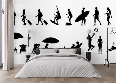 Vector illustration set of silhouette people enjoying summer vacation Wall mural