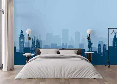 World heritage / famous landmark buildings  landscape vector illustration ( side by side ) Wall mural