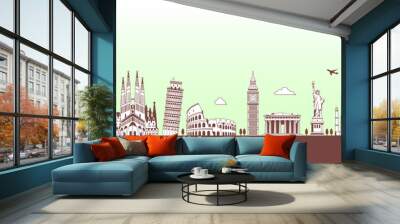 World heritage / famous landmark buildings vector illustration ( side by side ) Wall mural