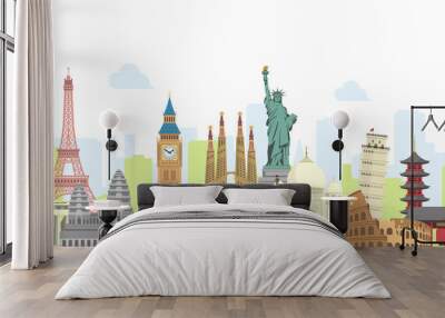 world travel vector banner  illustration ( world famous buildings / world heritage )  Wall mural