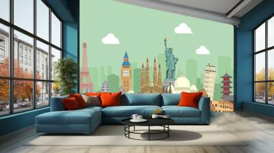 world travel vector banner  illustration ( world famous buildings / world heritage )  Wall mural