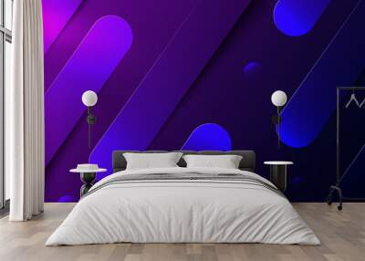 abstract geometric dynamic shapes composition on the purple blue background. Wall mural