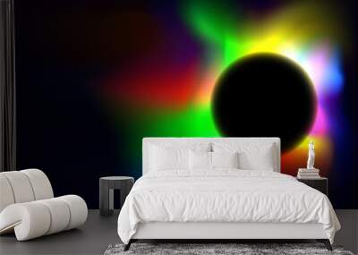 effect of colorful light radiating behind the eclipse Wall mural