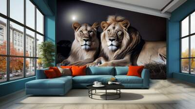 PAREJA DE LEONES. ILUSTRACION. COLOR. IA GENERATIVA. HORIZONTAL Wall mural