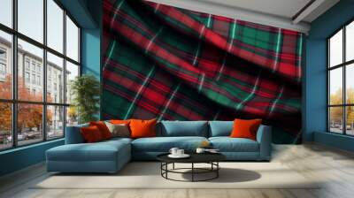 Christmas tartan plaid design. Seasonal background with plaid texture. Generative AI Wall mural