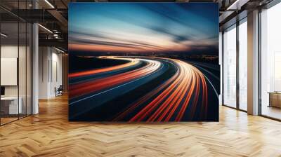 Long exposure highway lights. AI generated Wall mural