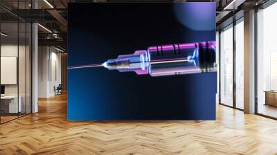 Medical syringe needle filled with liquid. Medical injection Wall mural