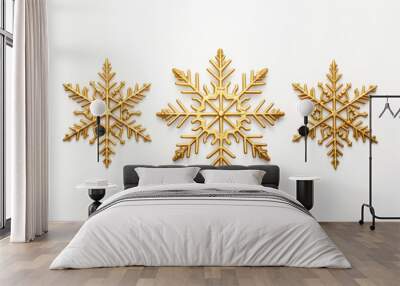 Set of gold christmas snowflakes on white background. AI generated Wall mural