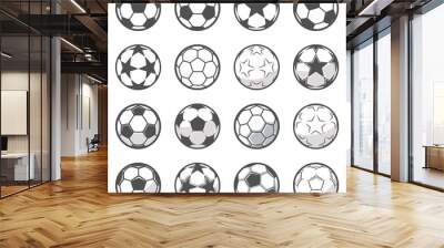 Set of sixteen monochrome soccer balls. Football or soccer related. Collection symbol of football Wall mural