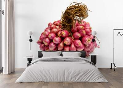 Bunch of small red shallot sambar onions from India Wall mural