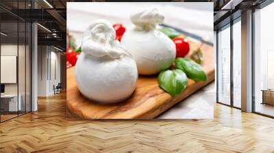 Cheese collection, fresh soft white burrata cheese ball made from mozzarella and cream from Apulia, Italy Wall mural