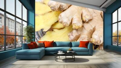 Fresh sliced ginger - ingredient for healthy food Wall mural