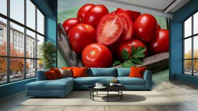 New harvest of fresh ripe red tomatoes Wall mural