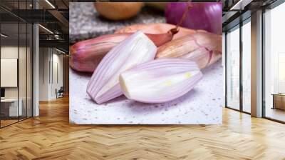 Onion collection, pink French shallot onlons Wall mural