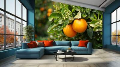 Orange citrus fruit plantation on Peloponnese, Greece, new harvest of sweet juicy oranges Wall mural