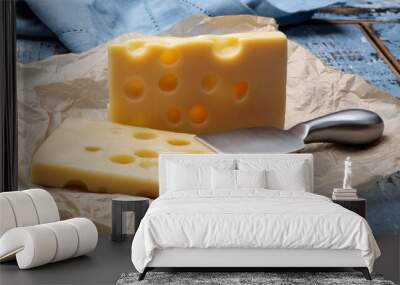 Two blocks of French emmental semi-hard cheese Wall mural