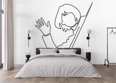 Continue line of woman waving hand Wall mural