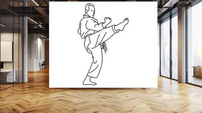 line art of man practicing karate combat Wall mural