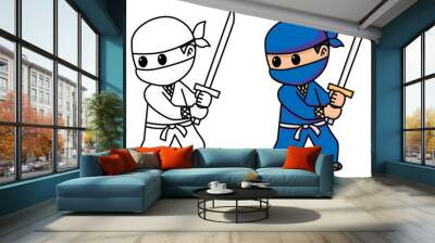 ninja holding sword coloring page for kids Wall mural