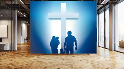 christian family walking towards a cross Wall mural