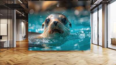 Sea Lion in Blue Water Wall mural