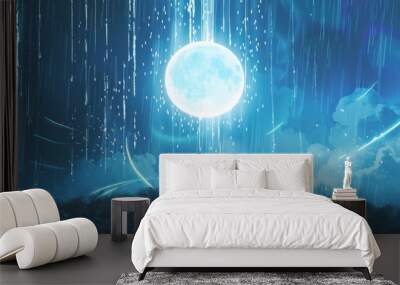 Silhouette of a Figure Meditating Under a Glowing Moon Wall mural