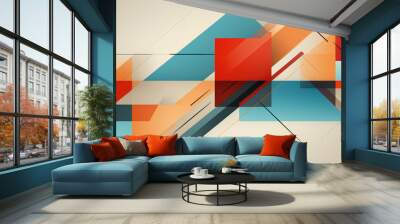 Abstract Geometric Composition: Minimalist Illustration with United Geometric Shapes. Modern Graphic Design with Simple Forms and Subtle Colors. Creative Concept for Visual Projects and Artistic Desig Wall mural