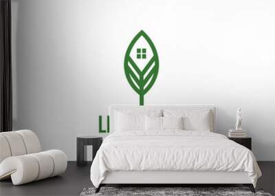 leaf house modern logo design, home nature illustration, outdoor symbol. Wall mural