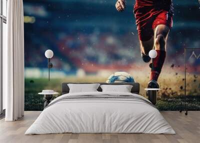 football player leg hitting ball on stadium Wall mural