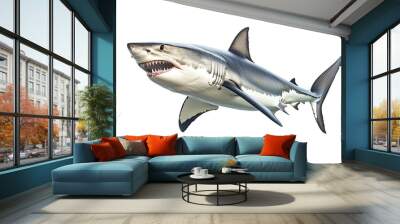  Shark swimming and showing teeth isolated on a white background Wall mural