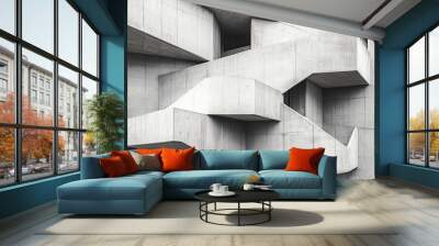 Abstract modern architecture background. Fragment of futuristic concrete building. Patterned openings detail. Geometric gray building design. Multi-tiered and angular forms Wall mural