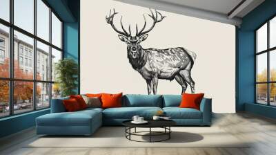 Deer illustration clear thick black outlines line art no missing arms no missing legs style raw vector lines Wall mural