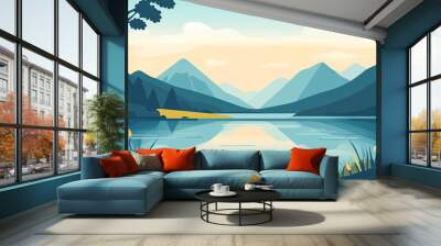 Flat design of lake landscape background vector illustration Wall mural