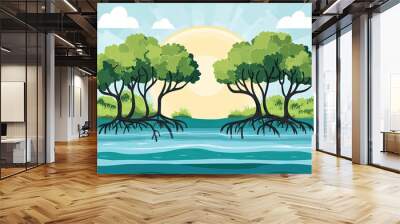 Flat design of mangrove landscape background vector illustration Wall mural