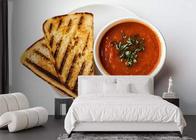 Grilled cheese and tomato soup combo isolated on a white, top view Wall mural