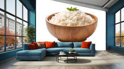 Healthy food Wooden bowl with parboiled rice on isolated transparant background Wall mural