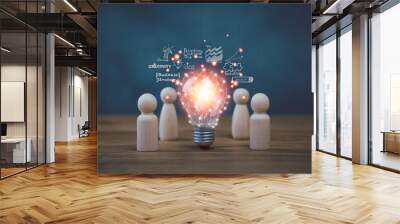 Concept Innovation, inspiration, creative solution idea for modern business intelligence technology. Success creativity invention, thinking imagination digital marketing online. Hand hold light blub. Wall mural