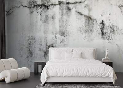 Cracked, weathered white wall with black mold Wall mural