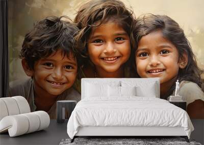 Group of Indian children smiling. Happy Children's Day. Wall mural