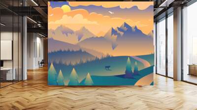 Mountains panoramic view minimalist illustration Wall mural